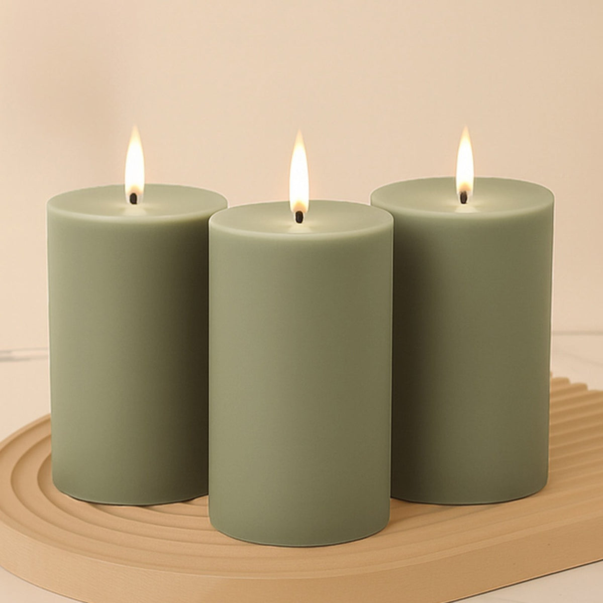 6-Pack Unscented Dripless Pillar Candles – 3"x6" Dusty Sage Green Paraffin Wax with Smokeless Cotton Wicks, Clean & Long-Lasting 60-Hour Burn