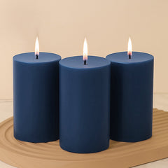 6-Pack Unscented Dripless Pillar Candles – 3"x6" Navy Blue Paraffin Wax with Smokeless Cotton Wicks, Clean & Long-Lasting 60-Hour Burn