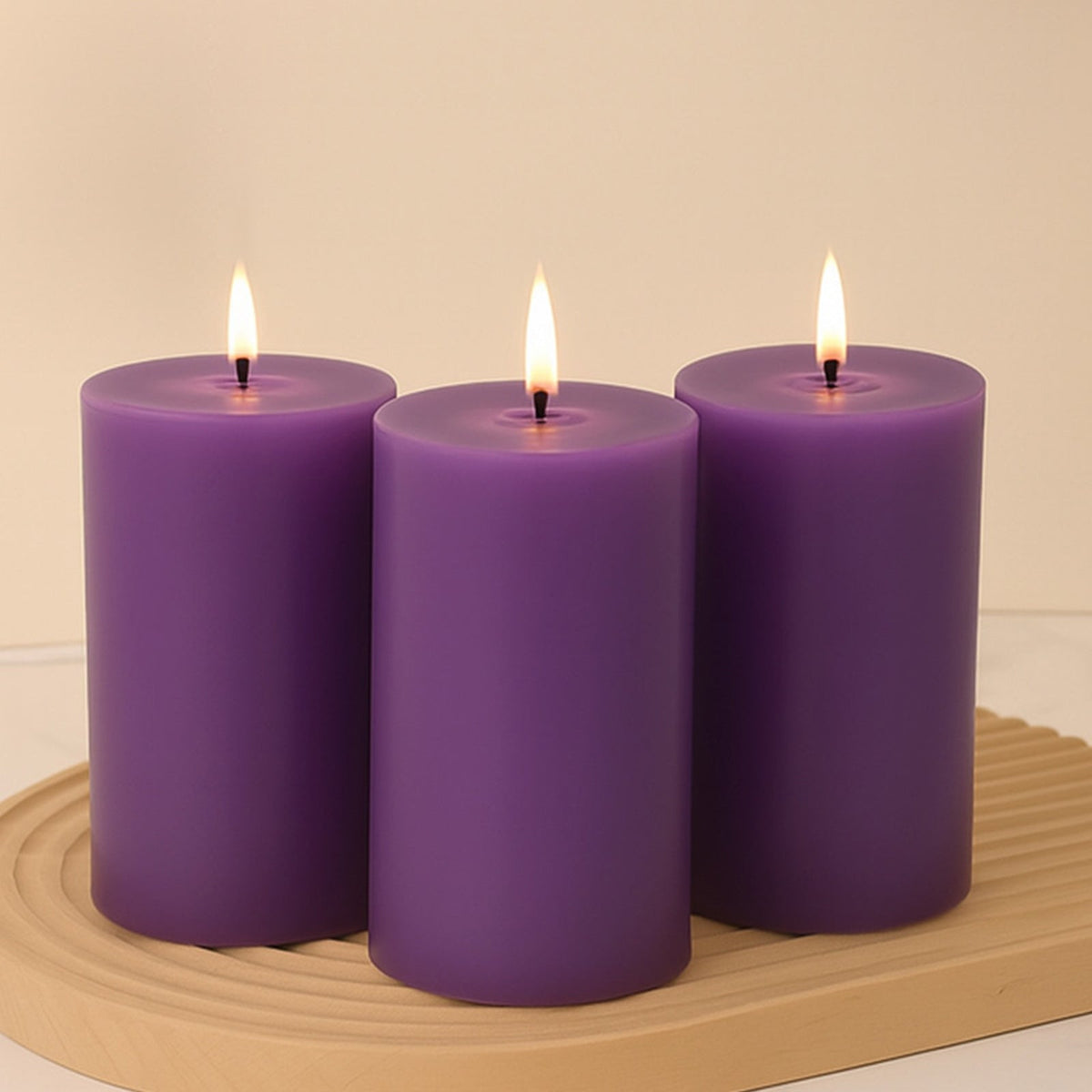 6-Pack Unscented Dripless Pillar Candles – 3"x6" Purple Paraffin Wax with Smokeless Cotton Wicks, Clean & Long-Lasting 60-Hour Burn