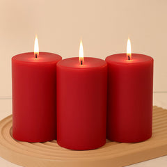 6-Pack Unscented Dripless Pillar Candles – 3"x6" Red Paraffin Wax with Smokeless Cotton Wicks, Clean & Long-Lasting 60-Hour Burn