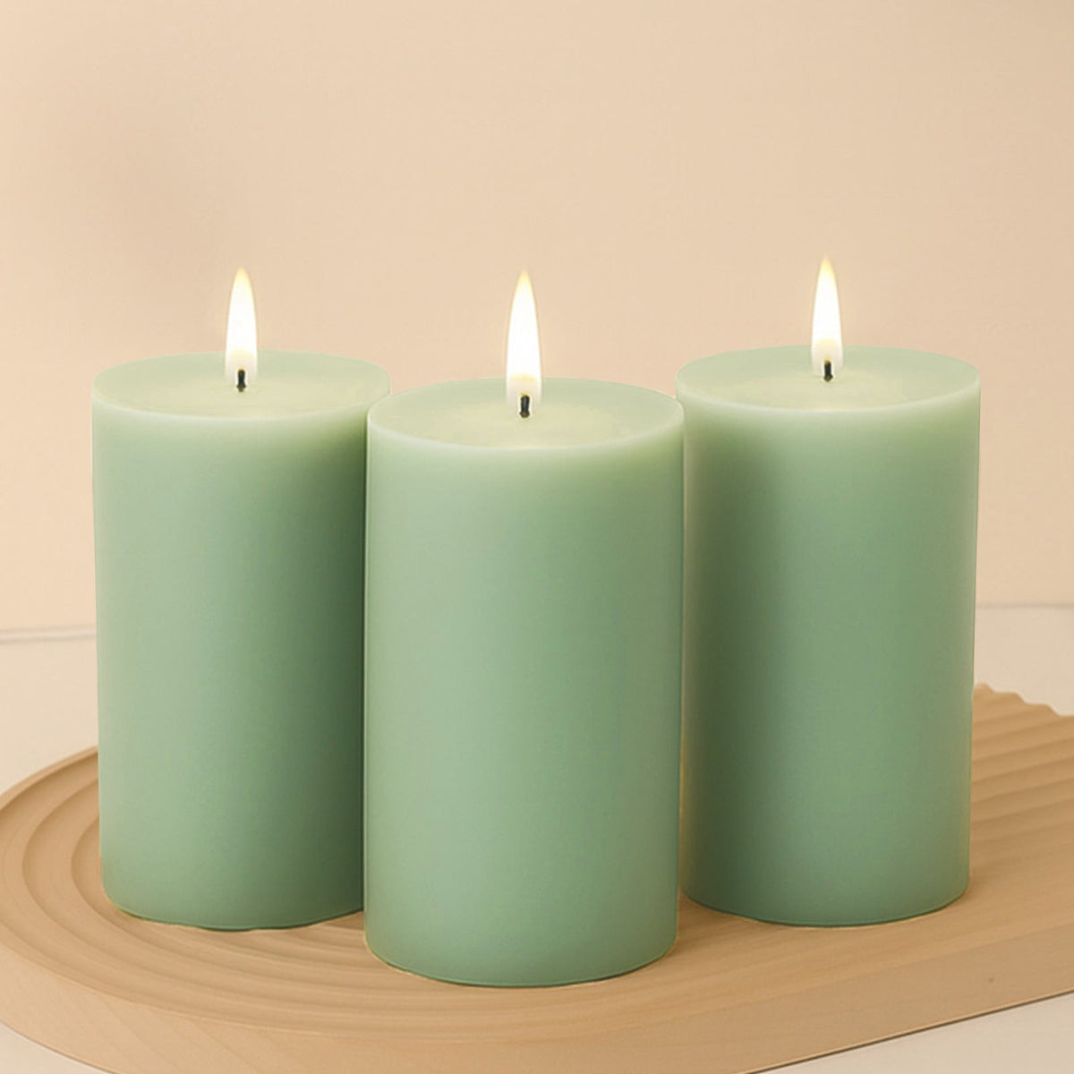 6-Pack Unscented Dripless Pillar Candles – 3"x6" Sage Green Paraffin Wax with Smokeless Cotton Wicks, Clean & Long-Lasting 60-Hour Burn