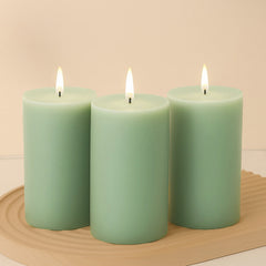 6-Pack Unscented Dripless Pillar Candles – 3"x6" Sage Green Paraffin Wax with Smokeless Cotton Wicks, Clean & Long-Lasting 60-Hour Burn