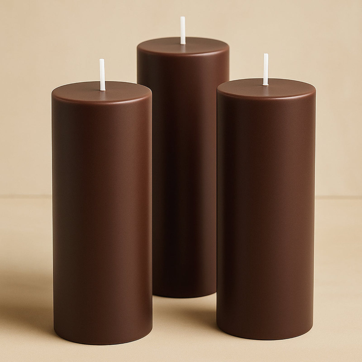 6-Pack Unscented Dripless Pillar Candles – 3"x9" Cinnamon Brown Paraffin Wax with Smokeless Cotton Wicks, Clean & Long-Lasting 90-Hour Burn