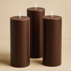 6-Pack Unscented Dripless Pillar Candles – 3"x9" Cinnamon Brown Paraffin Wax with Smokeless Cotton Wicks, Clean & Long-Lasting 90-Hour Burn