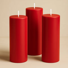 6-Pack Unscented Dripless Pillar Candles – 3"x9" Red Paraffin Wax with Smokeless Cotton Wicks, Clean & Long-Lasting 90-Hour Burn