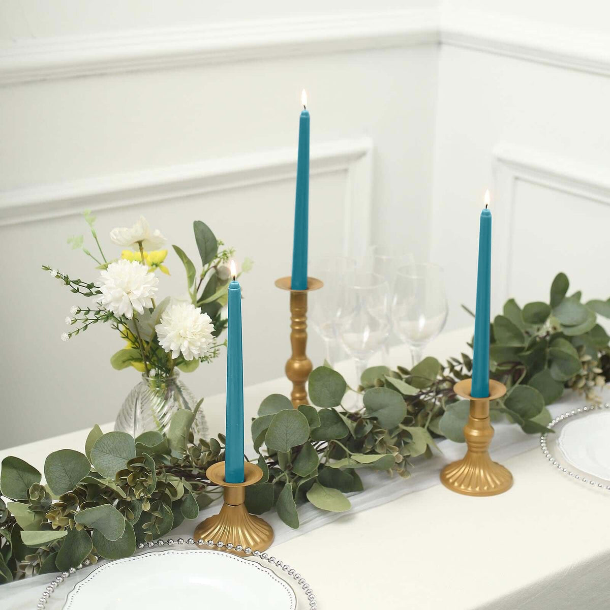 10-Pack Taper Candles Premium Wax Design Blue - Unscented Candles for Upscale Settings 10"