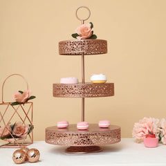 Metal Cupcake Stand 3-Tier Reversible Design Rose Gold - Dessert Holder and Serving Tray 23"