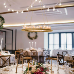 Gold Hanging Metal Floral Chandelier Frame - 24" Circular Lighting, Candle and Floral Display Base