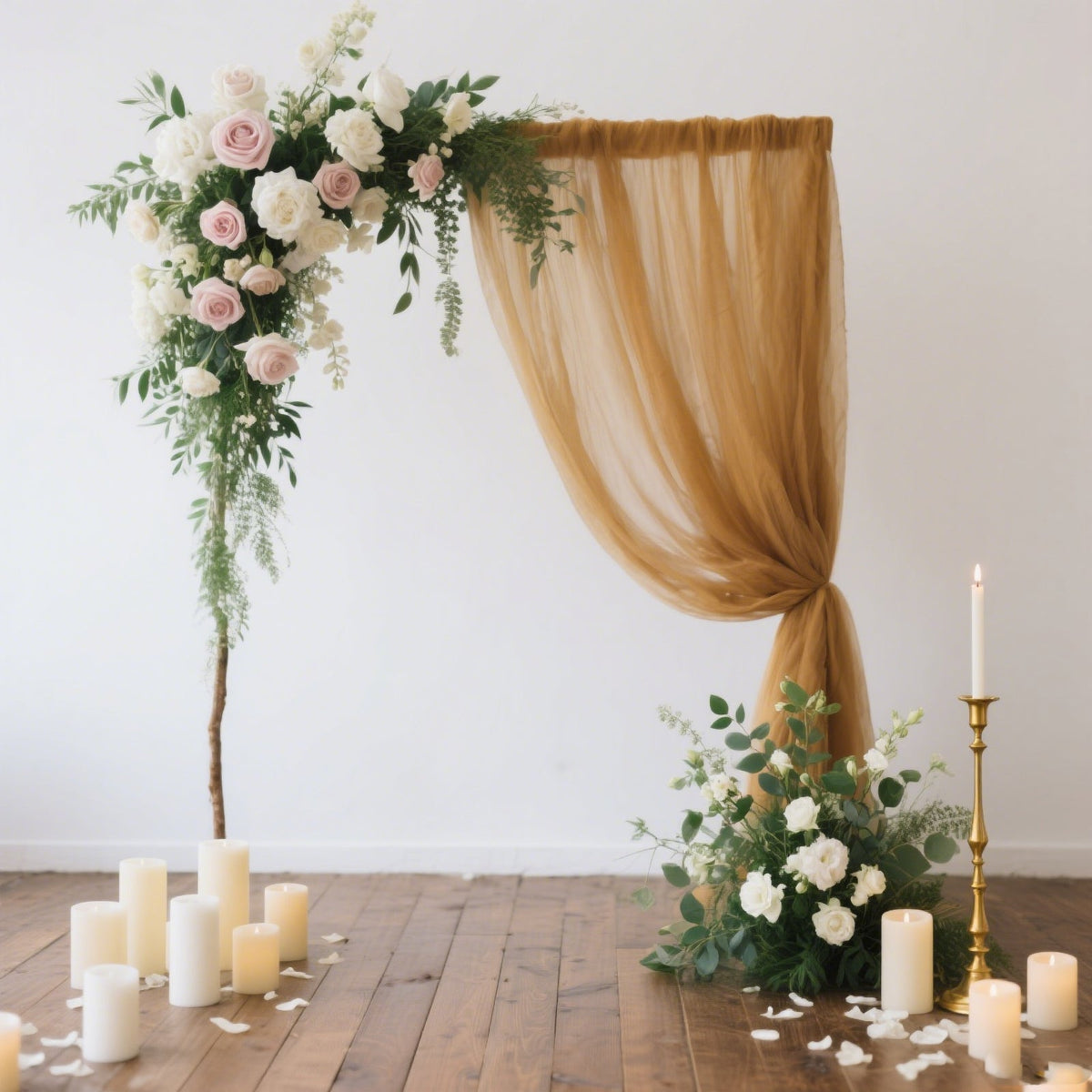 Sheer Backdrop Curtain Panel 5ft × 10ft Gold – Wedding Arch Drape with Rod Pocket
