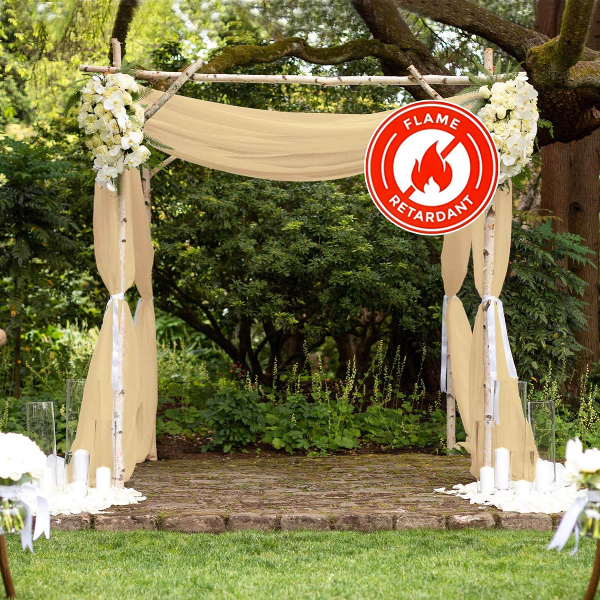 5ftx14ft Champagne Chiffon Curtain Panel, Durable Flame Resistant Backdrop Ceiling Drapery With Rod Pocket