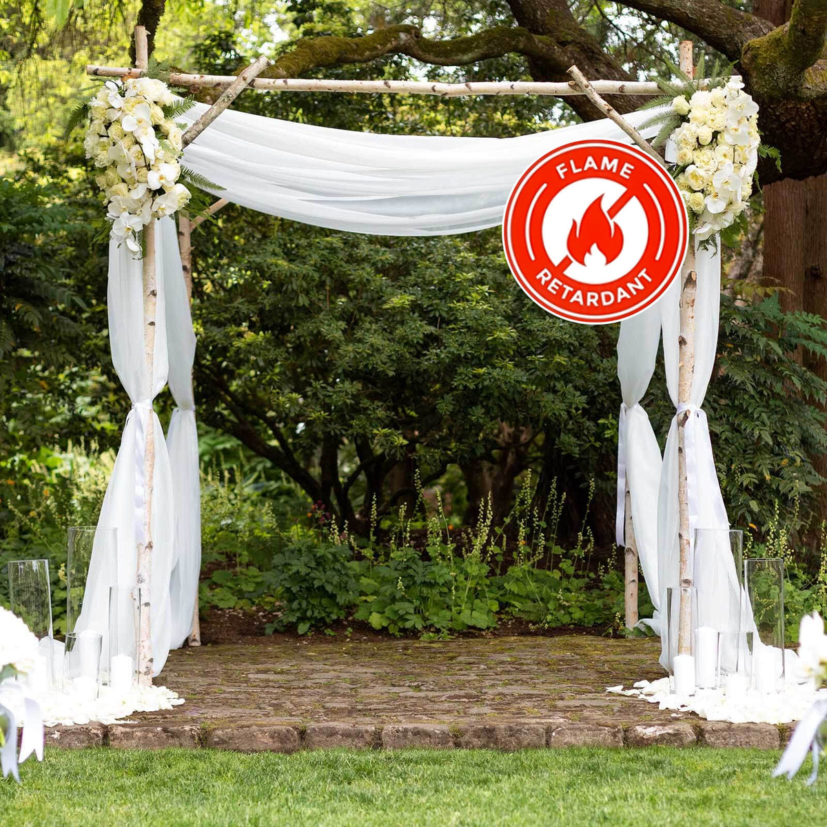 5ftx14ft White Chiffon Curtain Panel, Durable Flame Resistant Backdrop Ceiling Drapery With Rod Pocket
