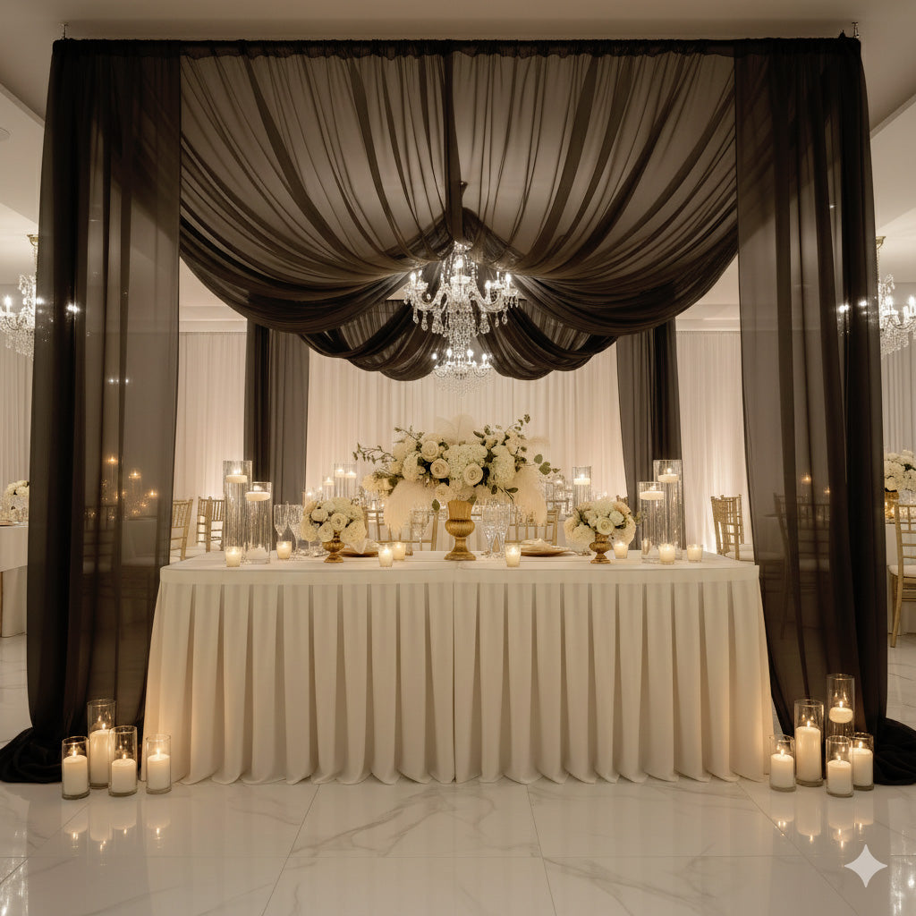 Black Chiffon Curtain Panel, Durable Flame Resistant Backdrop and Ceiling Drape With Rod Pocket - 5ftx20ft