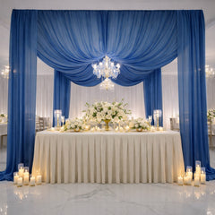 Navy Blue Chiffon Curtain Panel, Durable Flame Resistant Backdrop and Ceiling Drape With Rod Pocket - 5ftx20ft
