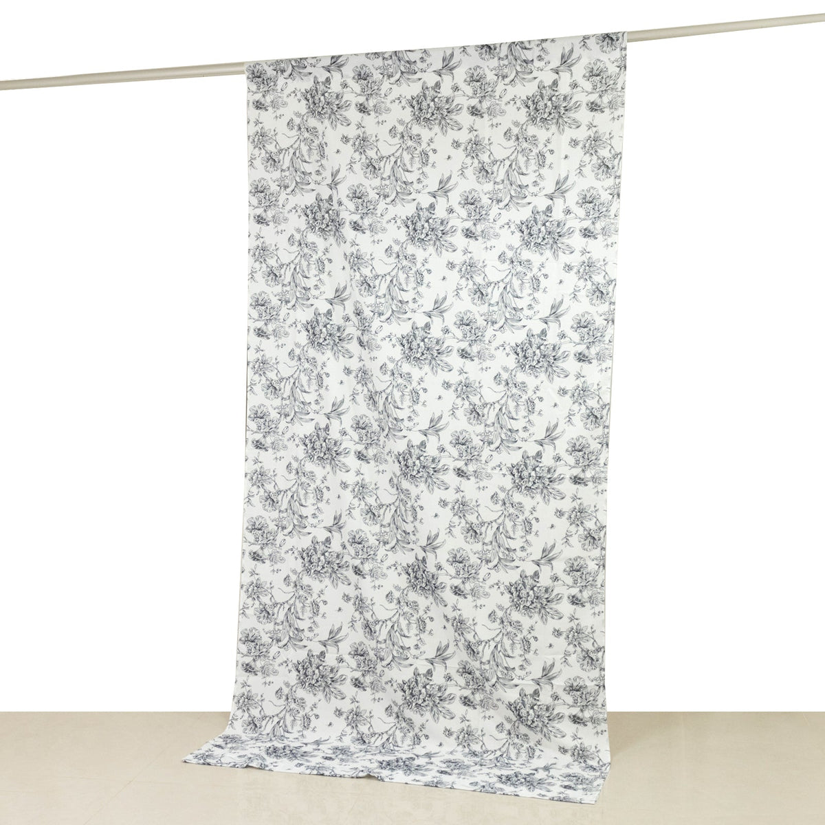 French Toile Polyester Backdrop Curtain – Black Floral 5ft x 10ft Rod Pocket Drape Panel
