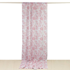 French Toile Polyester Backdrop Curtain – Pink Floral 5ft x 12ft Rod Pocket Drape Panel