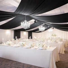 Black 4-Way Stretch Spandex Event Curtain Drapes, Wrinkle-Free Backdrop Panel with Rod Pockets - 5ft x 20ft