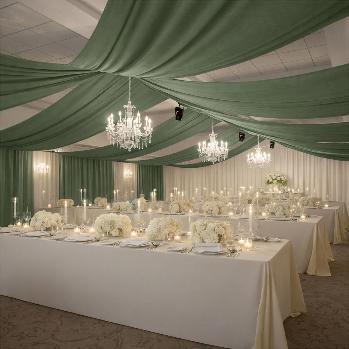 Dusty Sage Green 4-Way Stretch Spandex Event Curtain Drapes, Wrinkle-Free Backdrop Panel with Rod Pockets - 5ft x 20ft