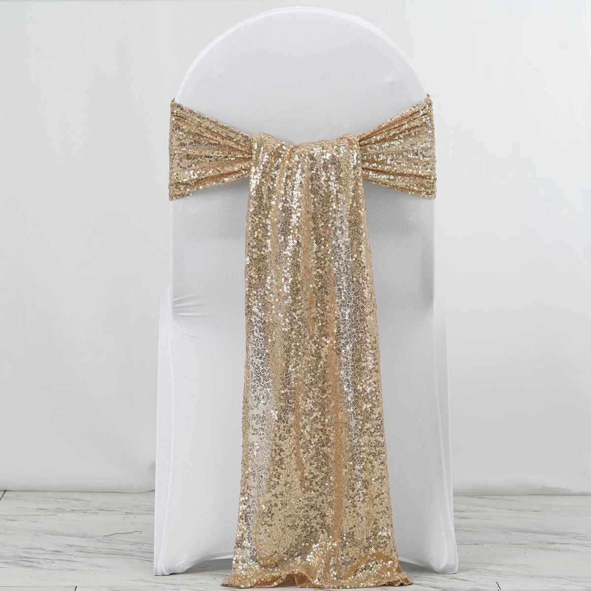 5 Pack 12"x108" Champagne Sequin Chair Sashes