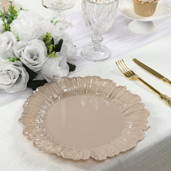 20-Pack 10" Plastic Dinner Plates – Taupe Reef Design Party Plates – Elegant Disposable Tableware