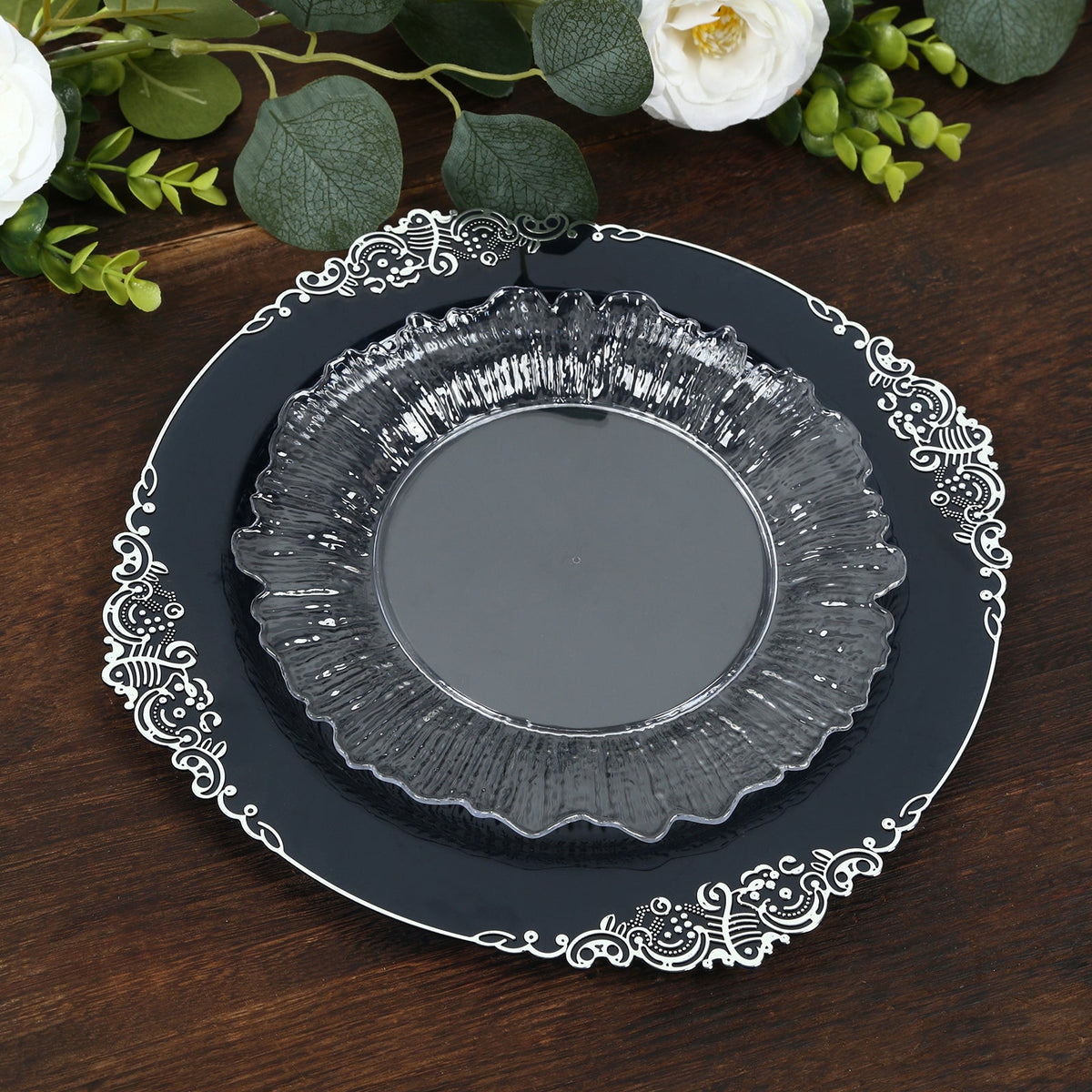 20-Pack 7" Plastic Dessert Plates – Clear Reef Design Appetizer Salad Party Plates – Elegant Disposable Tableware