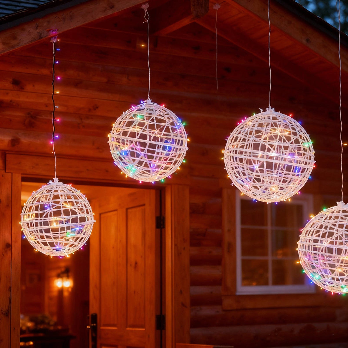 4 Pack LED Lighted Decorative Sphere Balls – 15" White Woven Rattan Orbs, 400 Multicolor LEDs, 8 Lighting Modes, End-to-End Connectable, Plug-In