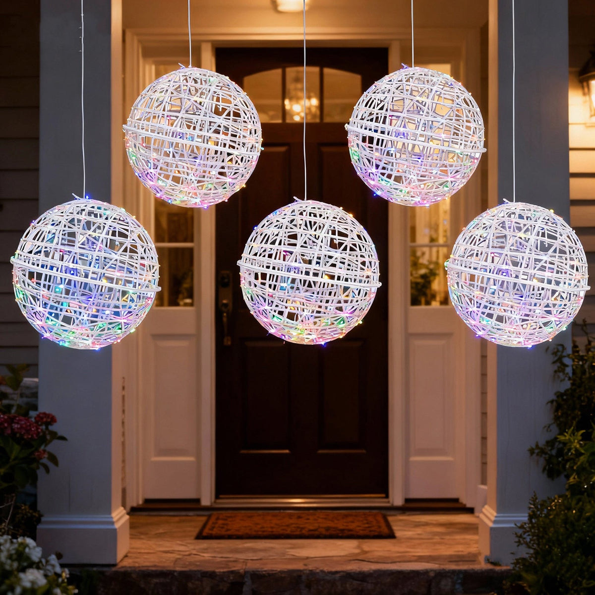 4 Pack LED Lighted Decorative Sphere Balls – 19" White Woven Rattan Orbs, 520 Multicolor LEDs, 8 Lighting Modes, End-to-End Connectable, Plug-In