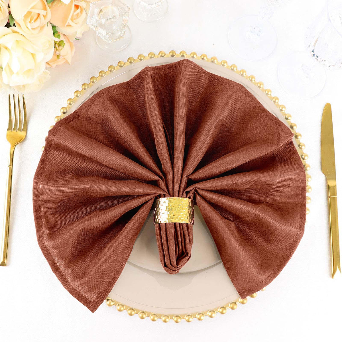 5 Pack Polyester 20"x20" Napkins Terracotta (Rust) - Wrinkle Resistant & Easy Care Cloth Napkins