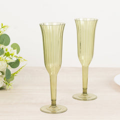 24-Pack Plastic Champagne Flutes Transparent Dusty Sage Green Flared Design - Lightweight Disposable Toasting Glasses 6oz