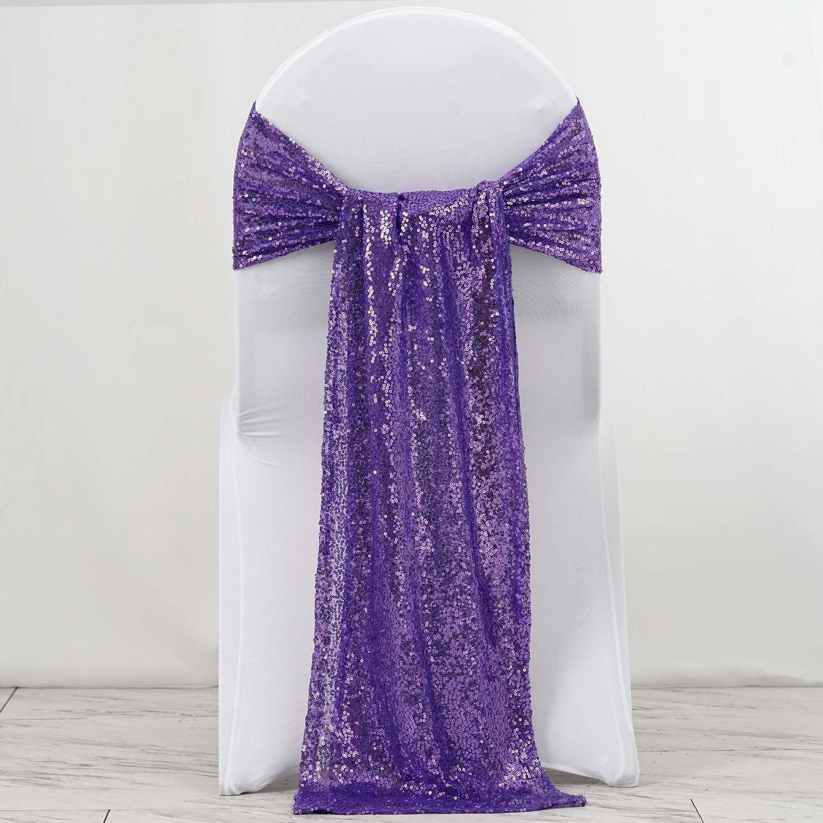 5 Pack 12"x108" Purple Sequin Chair Sashes