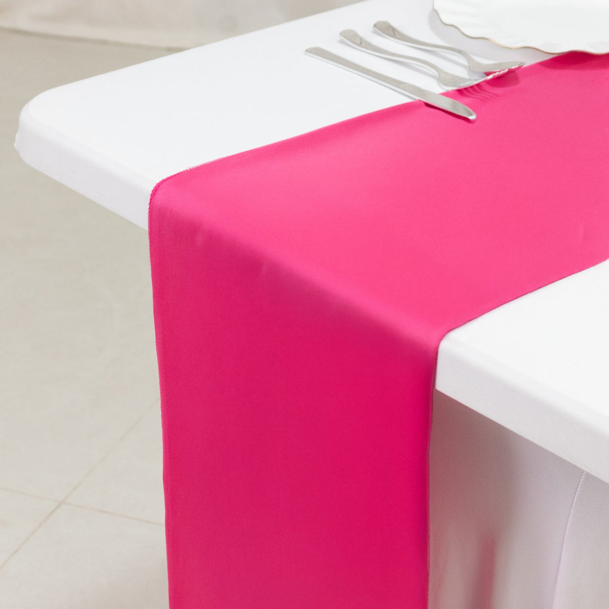 Scuba Polyester 12"x108" Table Runner Fuchsia - Wrinkle-Free Table Linen