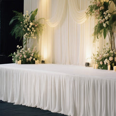 Portable Stage Skirt White Polyester Platform Skirting Cloth for Events, Performances & Wedding Staging - 48"x20ft