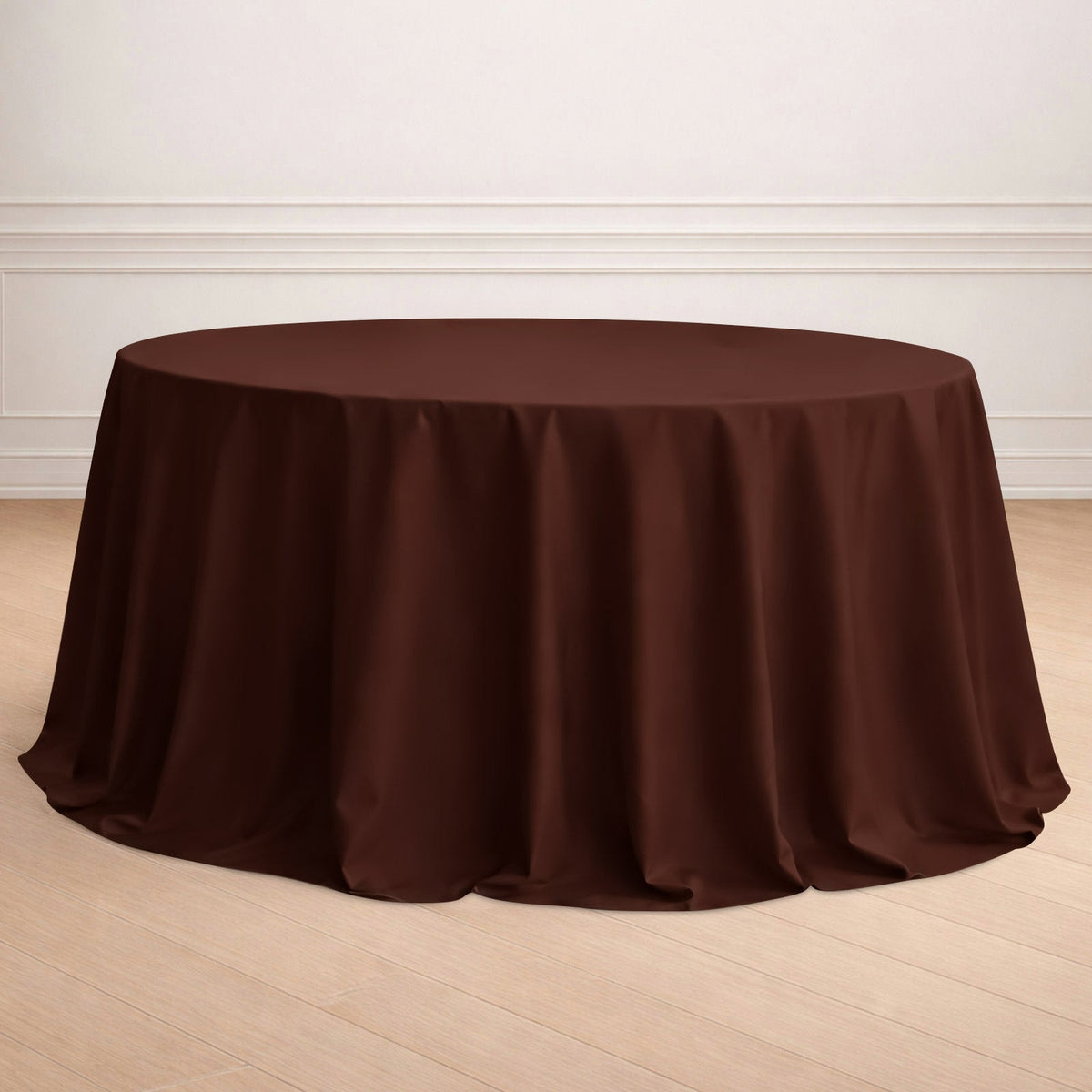 Polyester 132" Round Tablecloth Chocolate - Seamless Chic Table Cover