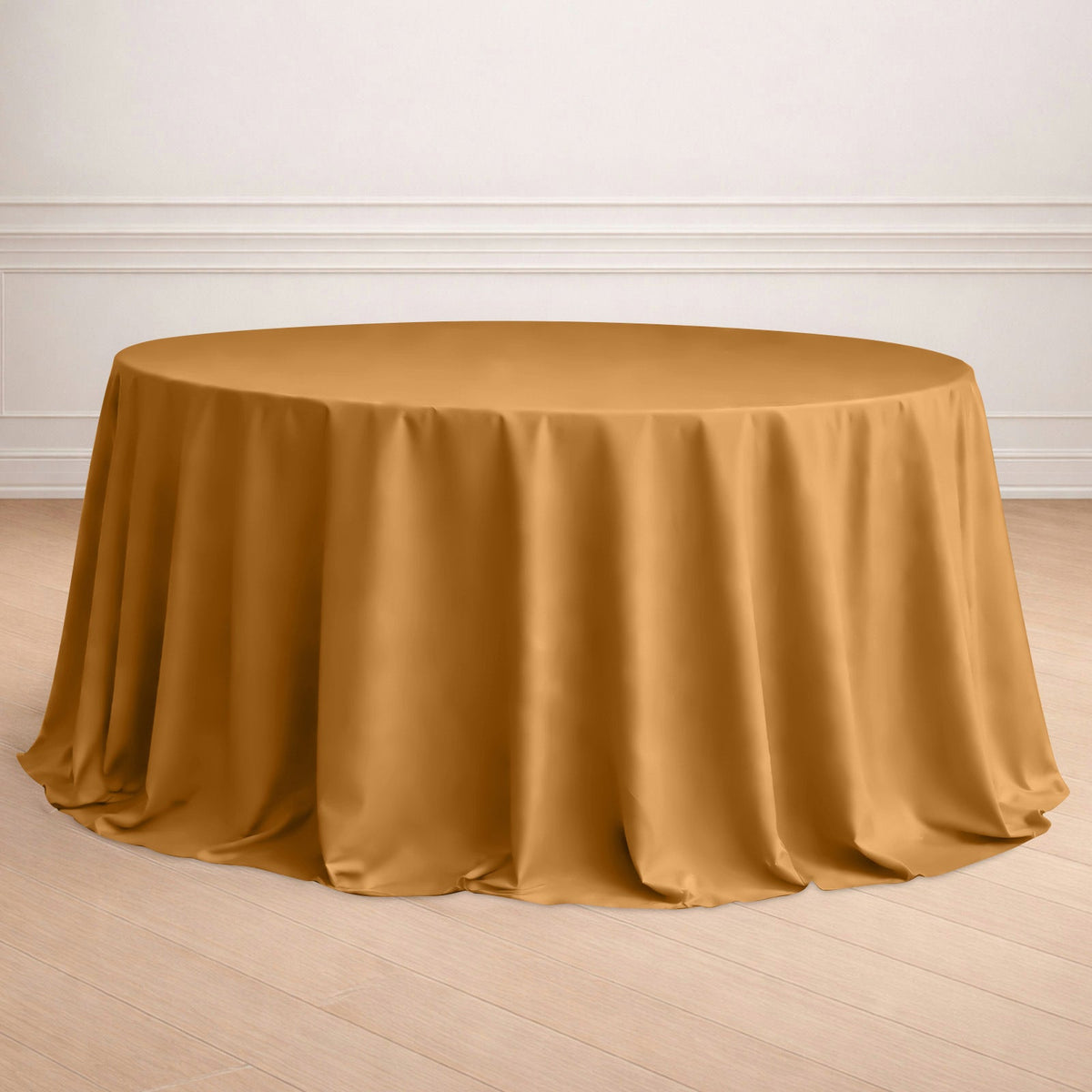 Polyester 132" Round Tablecloth Gold - Seamless Chic Design for Grand Celebrations