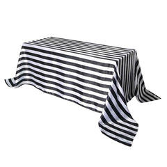 Satin 90"x156" Rectangle Tablecloth Black/White - Stripe Design with Seamless Finish Table Cover