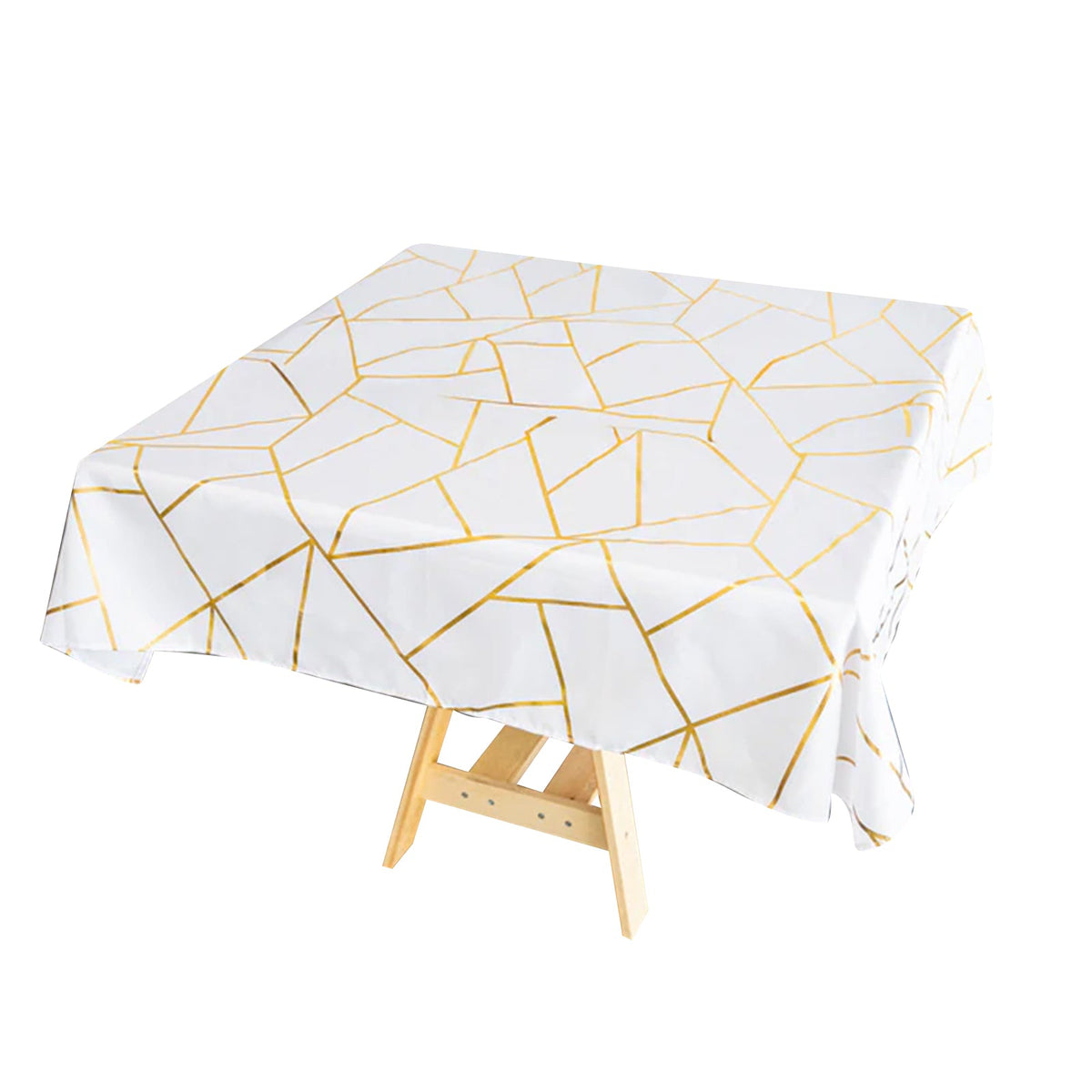 Polyester 54"x54" Square Tablecloth White with Gold Foil Geometric Pattern - Wrinkle-Resistant & Durable for Stylish Settings