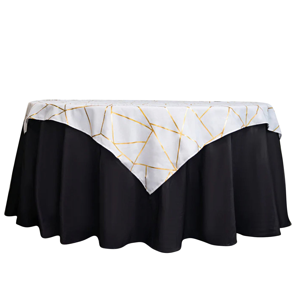 Polyester 54"x54" Table Overlay Square Tablecloth White with Gold Foil Geometric Pattern - Wrinkle-Resistant & Durable for Stylish Settings