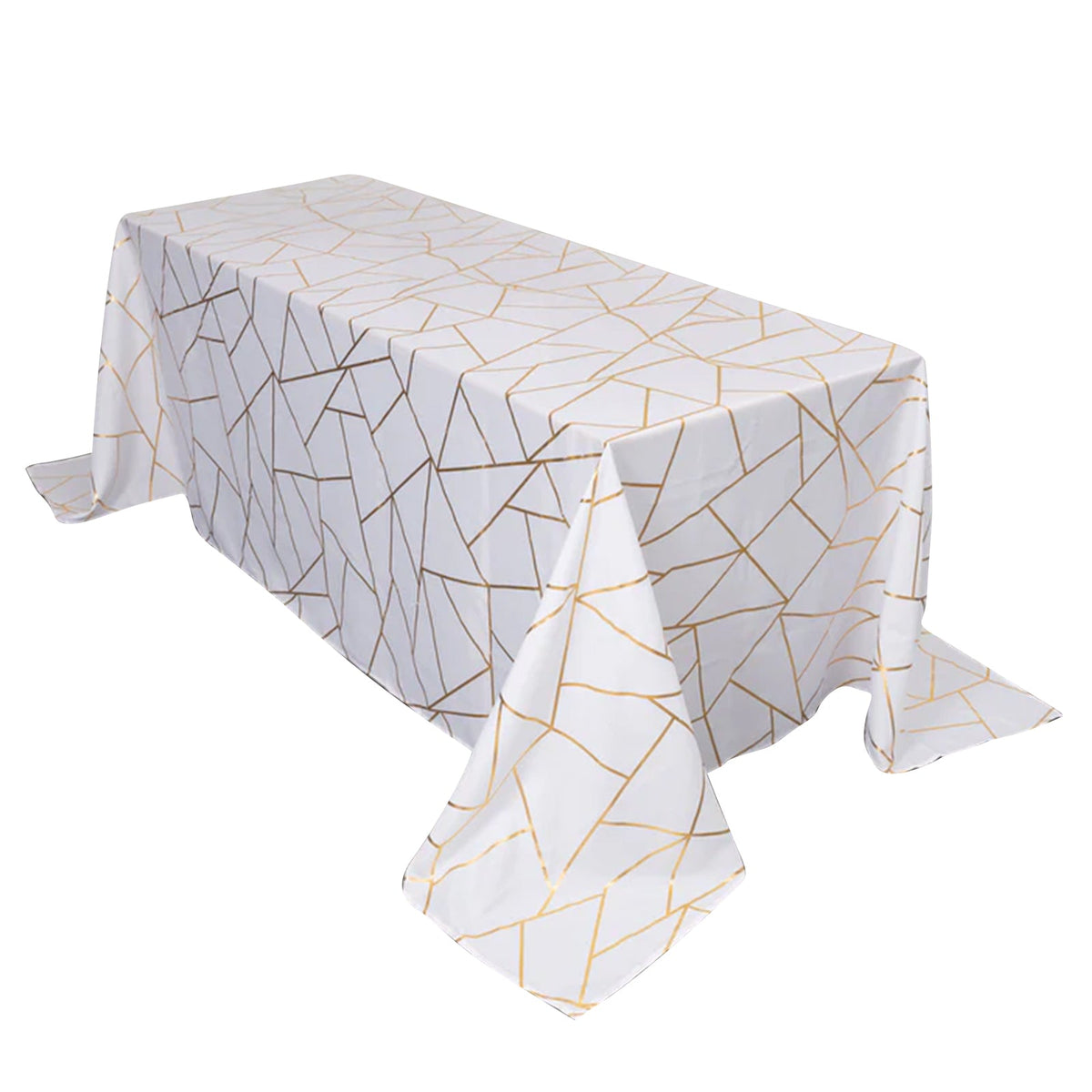 Polyester 90"x132" Rectangle Tablecloth White Seamless with Gold Foil Geometric Pattern - Wrinkle-Resistant Seamless Table Cover for Sophisticated Events
