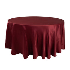 Lamour Satin 120" Round Tablecloth Burgundy - Seamless Table Cover with Soft Tempered Sheen