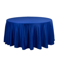 Lamour Satin 120" Round Tablecloth Royal Blue - Seamless Table Cover with Soft Tempered Sheen