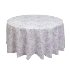 Polyester 120" Round Tablecloth White - Lavender Lilac French Toile Pattern for Chic Weddings