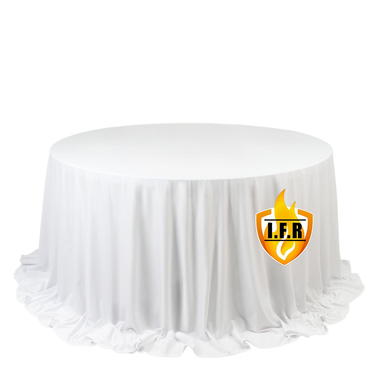 Fire Retardant Scuba Tablecloth – 132" Round White, Wrinkle Free, Stain Resistant, Seamless Polyester Cover