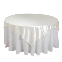 Scuba 70"x70" Table Overlay Square Tablecloth Shimmer Pearl White - Wrinkle Free & Stain Resistant Table Cover for Weddings and Parties