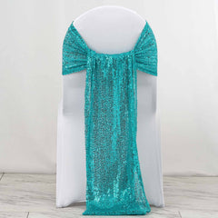 5 Pack 12"x108" Turquoise Sequin Chair Sashes
