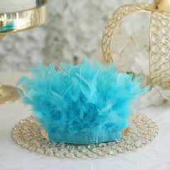 39" Turquoise Real Turkey Feather Fringe Trim With Satin Ribbon Tape