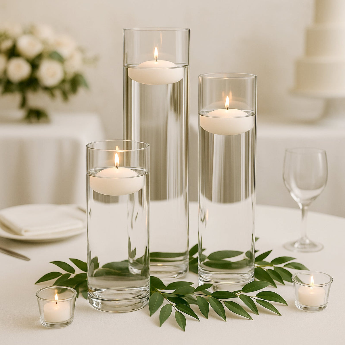Premium Glass Cylinder Vase Set of 3 – Clear Vases for Flowers, Candles & Table Centerpieces – 12", 14", 16"