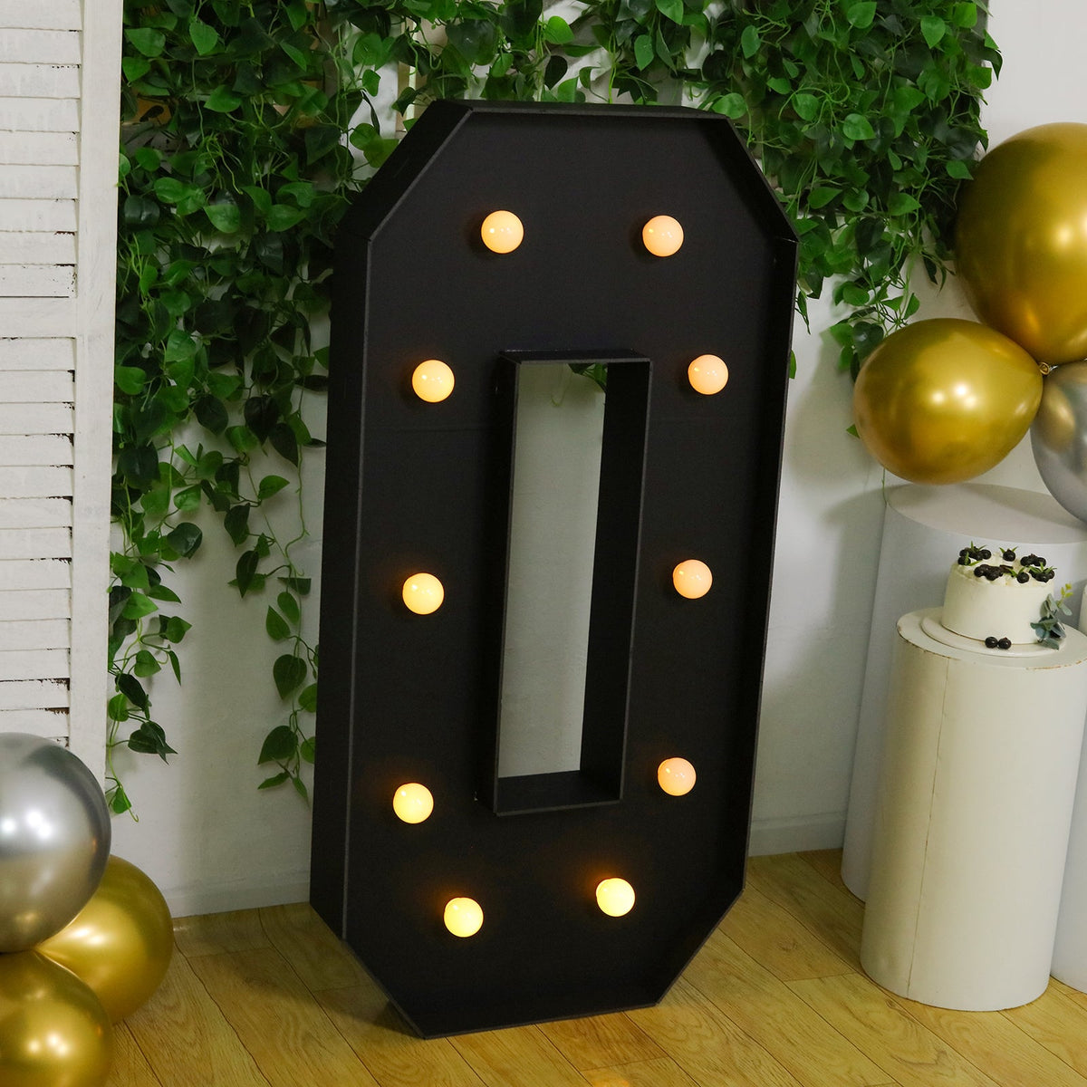 Giant LED Marquee Light Up Number "0", Black 4ft Pre-Cut Foam Board with 10 Warm White Battery Operated LEDs, Glue Gun and Sticks