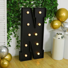 Giant LED Marquee Light Up Letter "N", Black 4ft Pre-Cut Foam Board with 10 Warm White Battery Operated LEDs, Glue Gun and Sticks