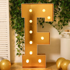 Giant LED Marquee Light Up Letter "F", Gold 4ft Pre-Cut Foam Board with 10 Warm White Battery Operated LEDs, Glue Gun and Sticks