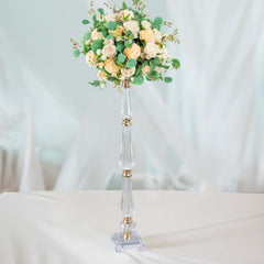 Acrylic Crystal Pillar Candle Stand Gold/Clear - Table Centerpiece and Wedding Flower Bowl Pedestal 32"