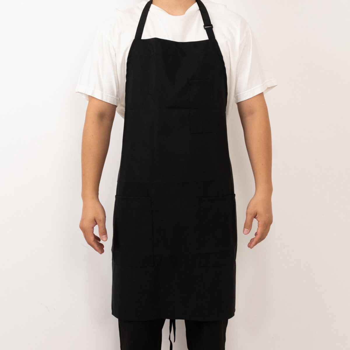 Black Premium Polyester Cooking Chef Apron with Adjustable Neck and Long Ties, Waterdrop Resistant 2 Pockets Unisex Kitchen Bib Apron